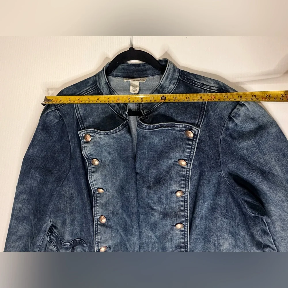 Indigo Thread Co Denim Military Jacket | Button Detail | Blue Jean Jacket - 1X - Picture 9 of 12